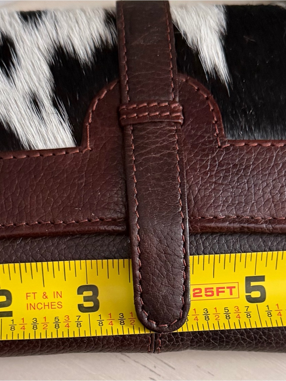 Brown Leather & Cowhide Clutch Wallet w/ crossbody strap - Picture 5 of 6